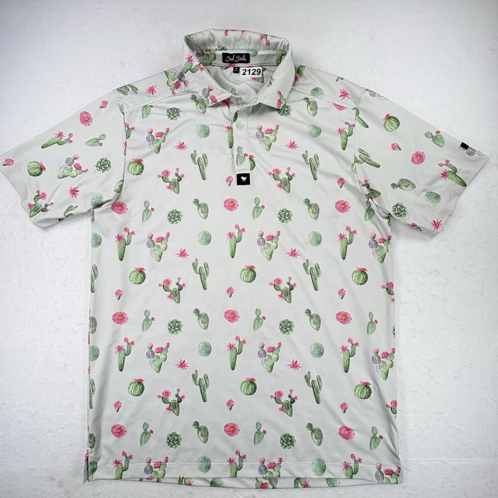 Bad Birdie Polo Shirt Mens Medium Multicolor Cactus Golf Stretch Performance